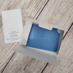 CHANEL Sky Blue Leather Pouch With Mirror